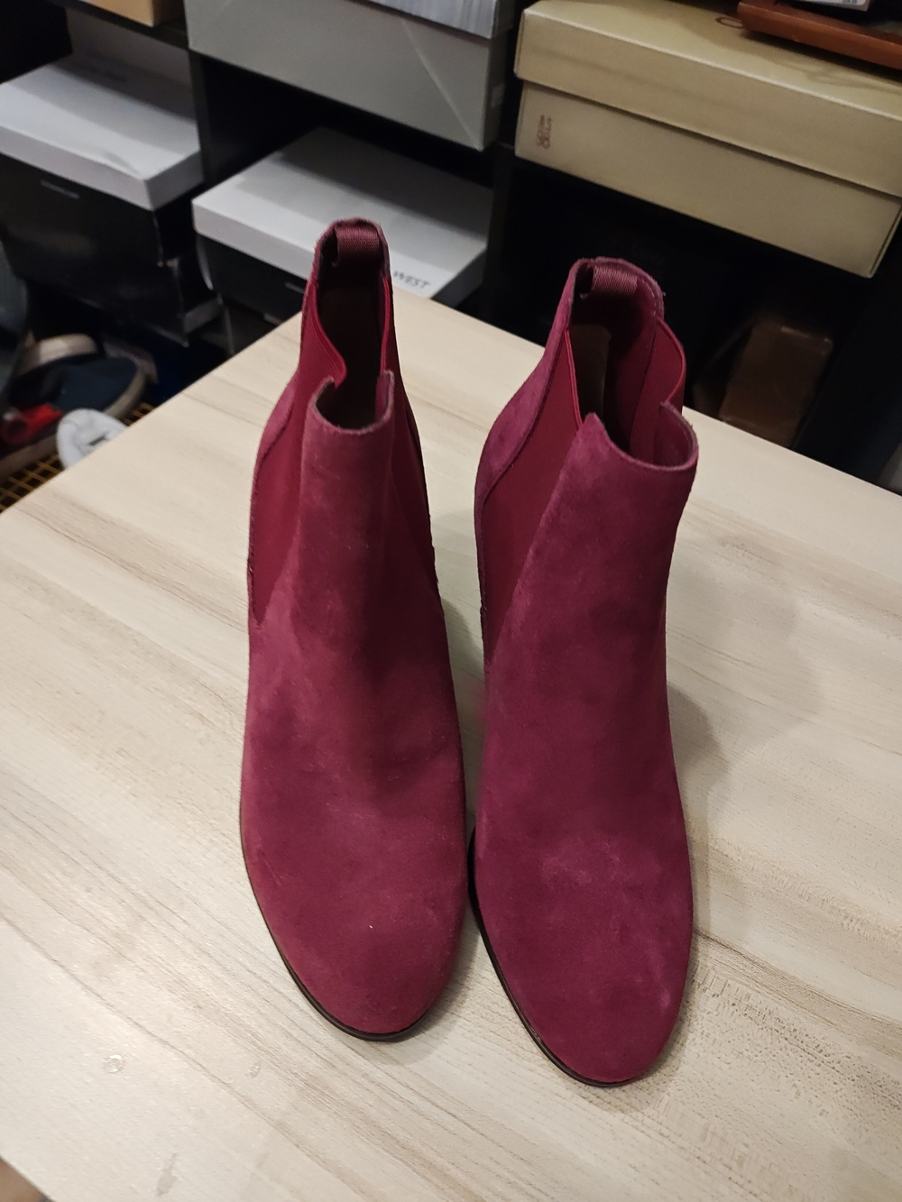 Women's Suede Ankle Booties in Burgundy - Classic Chelsea Style